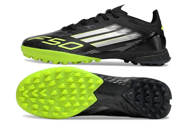 Adidas Tênis de futebol turf preto verde low-cut upper sintético studs de borracha moldados 6