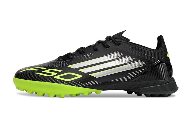 Adidas Tênis de futebol turf preto verde low-cut upper sintético studs de borracha moldados 7