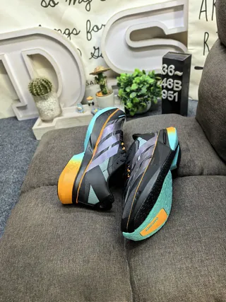 Adidas Black Multicolor Engineered Mesh Upper Iridescent Gradient Stripes Running Shoes 6