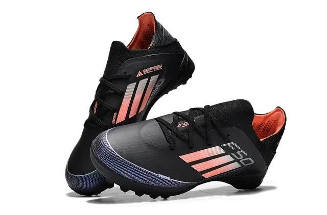 Adidas Black Orange Low-Cut Knit Upper Gradient Stripe Detailing Artificial-Grass Soccer Shoes 8