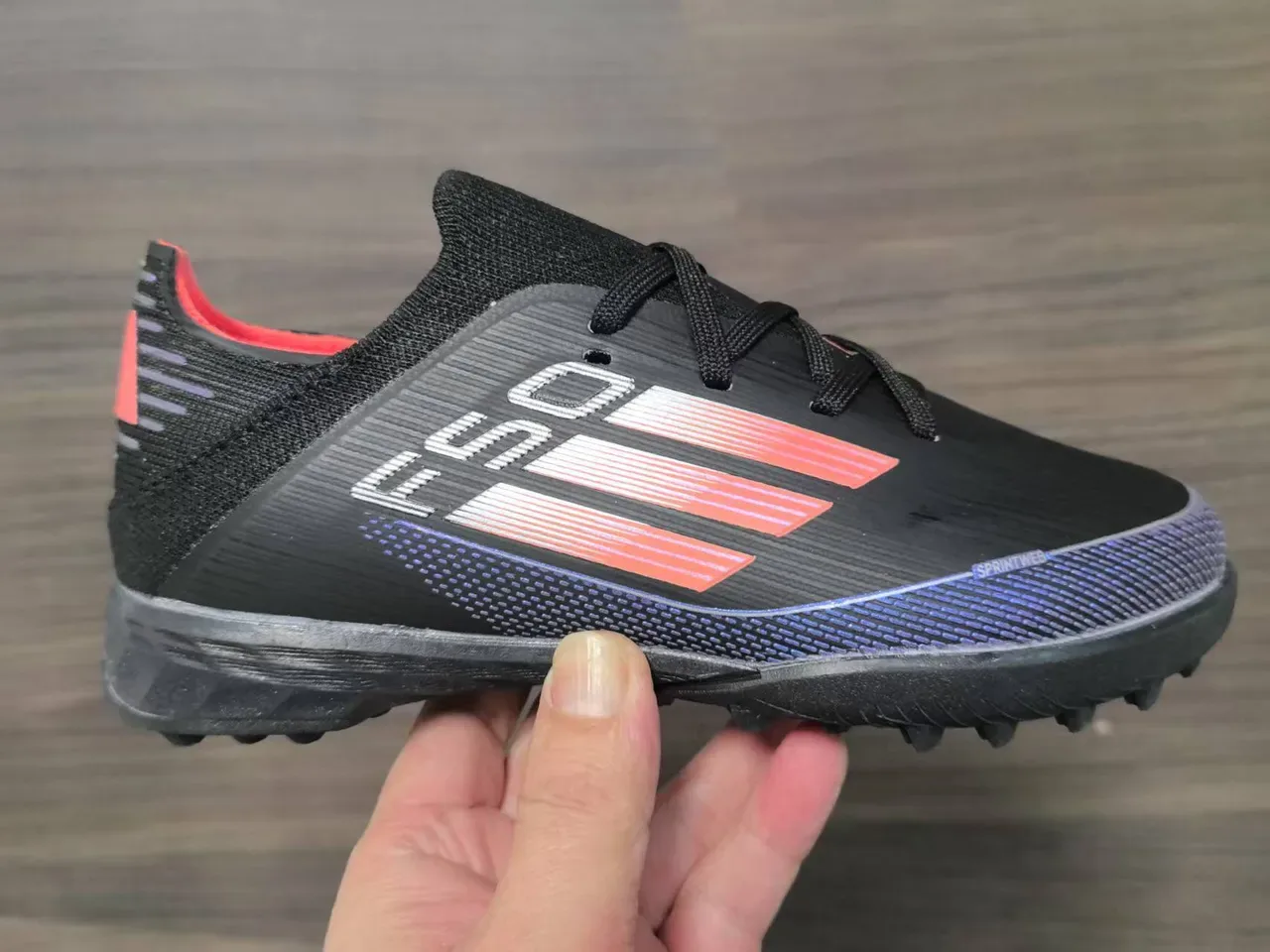 Adidas Black Orange Low-Cut Knit Upper Gradient Stripe Detailing Artificial-Grass Soccer Shoes 9