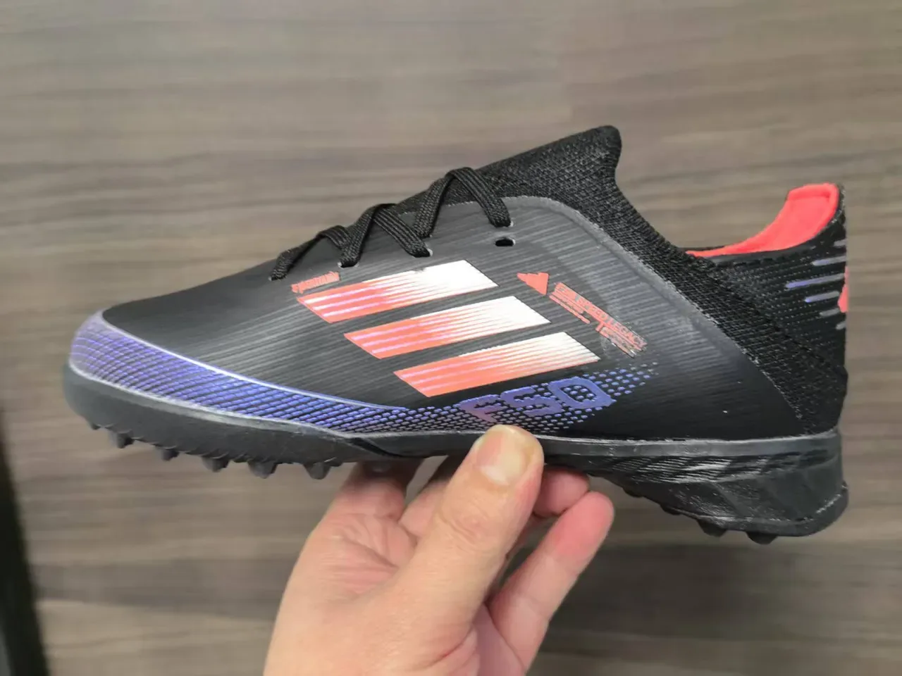 Adidas Black Orange Low-Cut Knit Upper Gradient Stripe Detailing Artificial-Grass Soccer Shoes 11