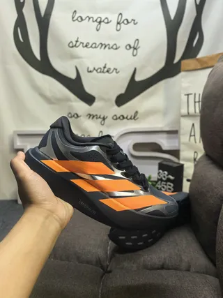 Adidas Black Orange Sculpted Midsole Perforated Engineered Mesh Upper Running Shoes 5