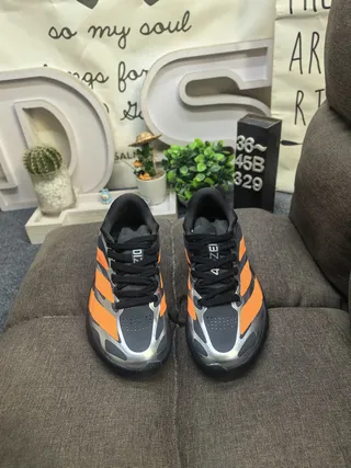 Adidas Black Orange Sculpted Midsole Perforated Engineered Mesh Upper Running Shoes 10