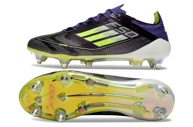 Adidas Chaussures de Football Noir Violet Low-Cut Upper Synthétique Plaque de Semelle Iridescente Translucide Firm-Ground 5