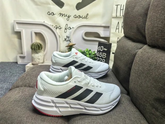 Adidas Black Red Engineered Mesh Upper Three-Stripe Side Branding Running Shoes 11