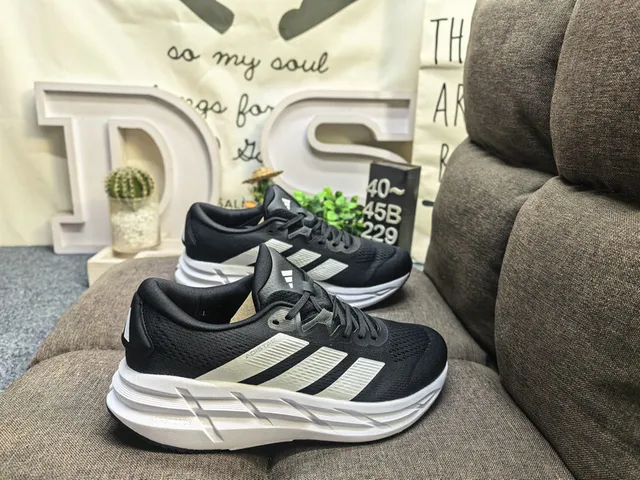 Adidas Black Red Engineered Mesh Upper Three-Stripe Side Branding Running Shoes 21