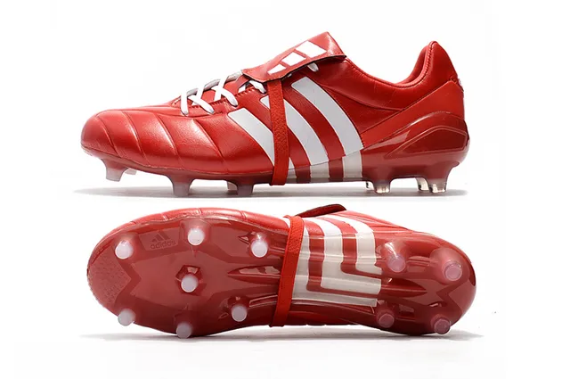 Adidas Noir Rouge Coupe-basse Cuir supérieur Trois bandes blanches Terrain ferme Chaussures de football 21