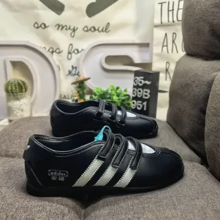 Adidas Black Silver Three-Stripe Side Panel Dual Velcro Strap Closure Mary Jane Shoes