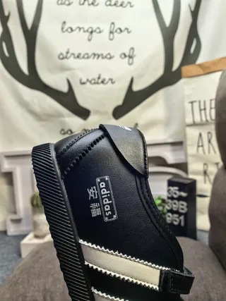 Adidas Zapatos Mary Jane Negro Plata Tres Rayas Panel Lateral Cierre Correa Velcro Doble 3