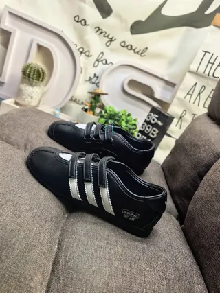 Adidas Zapatos Mary Jane Negro Plata Tres Rayas Panel Lateral Cierre Correa Velcro Doble 7