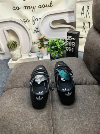 Adidas Zapatos Mary Jane Negro Plata Tres Rayas Panel Lateral Cierre Correa Velcro Doble 8