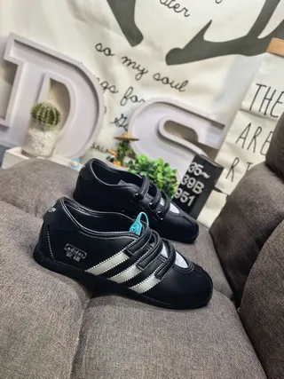 Adidas Zapatos Mary Jane Negro Plata Tres Rayas Panel Lateral Cierre Correa Velcro Doble 9