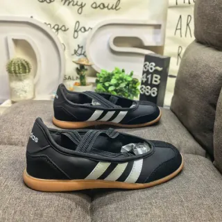 Adidas Black White Laceless T-Strap Three-Stripe Side Panel Lifestyle Sneakers