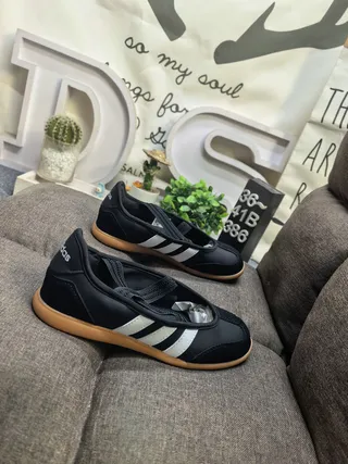 Adidas Black White Laceless T-Strap Three-Stripe Side Panel Lifestyle Sneakers 9