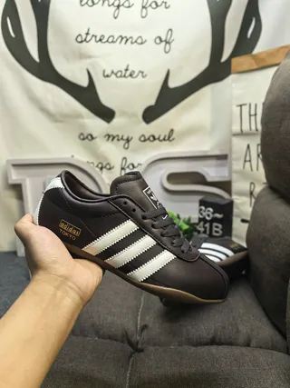 Adidas Brown Beige Leather Upper Stitched Three Stripes Lifestyle Sneakers 5