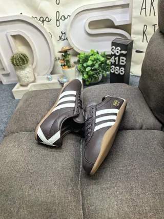 Adidas Brown Beige Leather Upper Stitched Three Stripes Lifestyle Sneakers 6