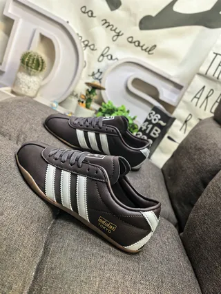 Adidas Brown Beige Leather Upper Stitched Three Stripes Lifestyle Sneakers 7