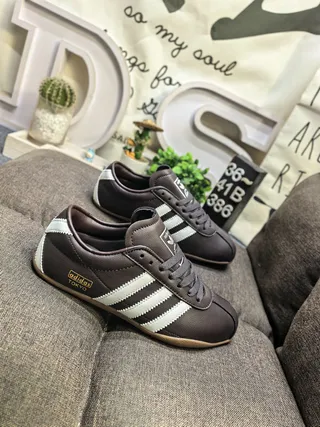 Adidas Brown Beige Leather Upper Stitched Three Stripes Lifestyle Sneakers 9