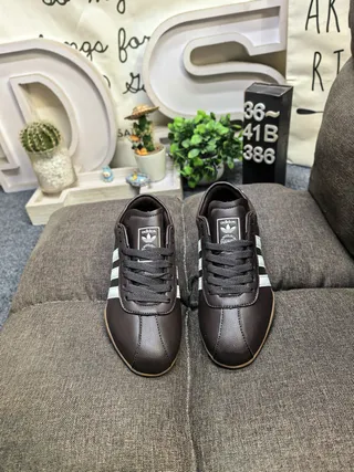 Adidas Brown Beige Leather Upper Stitched Three Stripes Lifestyle Sneakers 10