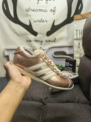 Adidas Brown Beige Metallic Leather Upper Stitched Three Stripes Lifestyle Sneakers 5