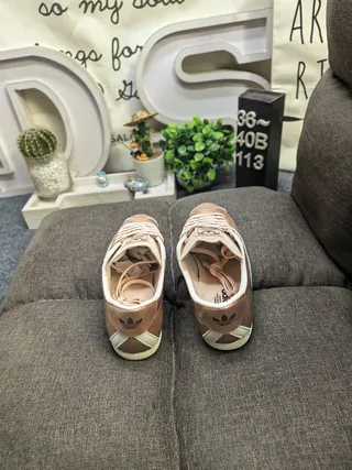 Adidas Brown Beige Metallic Leather Upper Stitched Three Stripes Lifestyle Sneakers 8