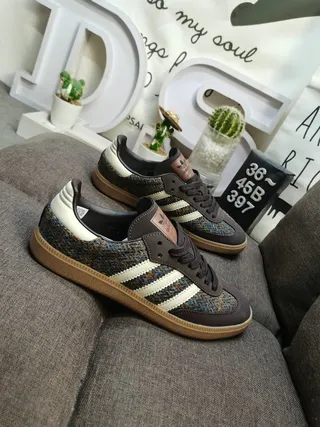 Adidas Brown Beige Tweed-Textile Upper Gum Rubber Sole Lifestyle Sneakers 9
