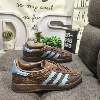 Adidas Brown Blue Woven Upper Light Three Stripes Lifestyle Sneakers