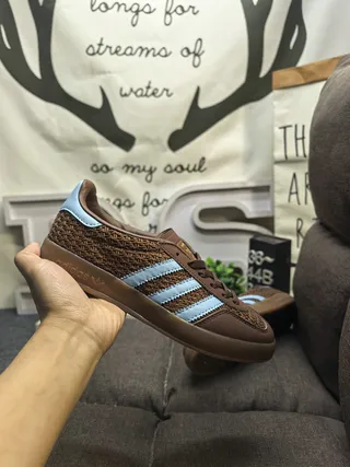 Adidas Brown Blue Woven Upper Light Three Stripes Lifestyle Sneakers 5