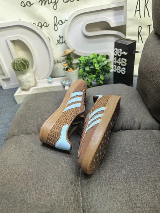Adidas Brown Blue Woven Upper Light Three Stripes Lifestyle Sneakers 6