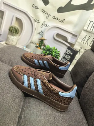 Adidas Brown Blue Woven Upper Light Three Stripes Lifestyle Sneakers 7