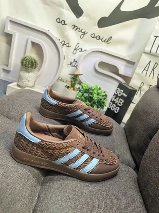Adidas Brown Blue Woven Upper Light Three Stripes Lifestyle Sneakers 9