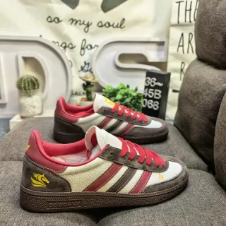 Adidas Brown Red Low-Top Cupsole Suede And Textile Upper Lifestyle Sneakers