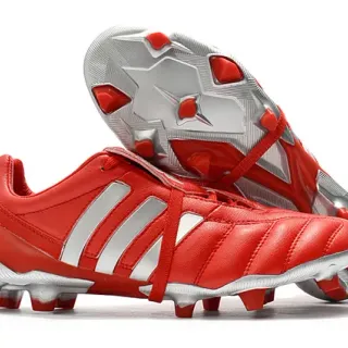 Adidas Copa Red Silver Quilted Leather Upper Three-Stripe Side Panel Firm-Ground Soccer Shoes