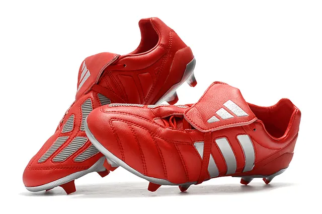 Adidas Copa Rouge Argent Cuir Matelassé Supérieur Panneau de Trois Rayures Terrain Firme Chaussures de Football 19