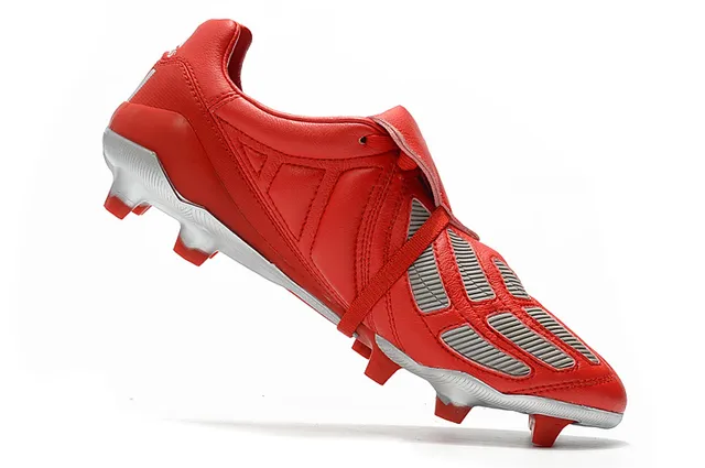 Adidas Copa Rouge Argent Cuir Matelassé Supérieur Panneau de Trois Rayures Terrain Firme Chaussures de Football 20