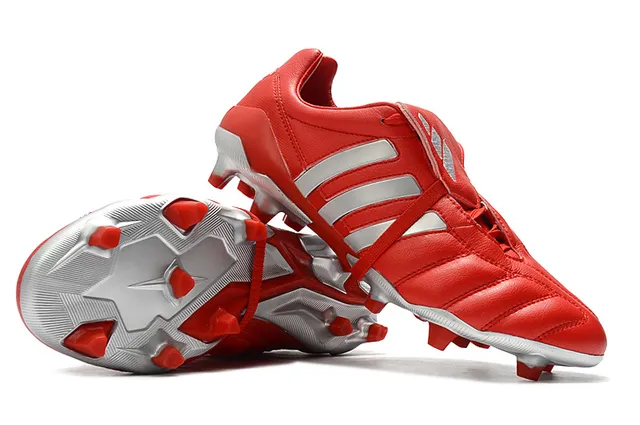 Adidas Copa Rouge Argent Cuir Matelassé Supérieur Panneau de Trois Rayures Terrain Firme Chaussures de Football 21