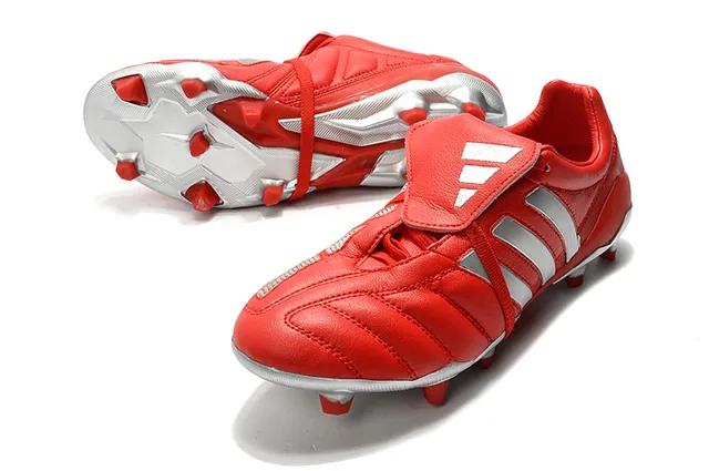 Adidas Copa Rouge Argent Cuir Matelassé Supérieur Panneau de Trois Rayures Terrain Firme Chaussures de Football 22