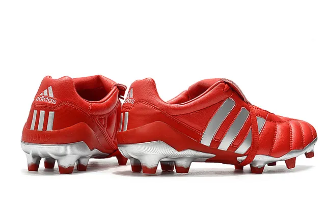 Adidas Copa Rouge Argent Cuir Matelassé Supérieur Panneau de Trois Rayures Terrain Firme Chaussures de Football 23