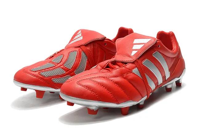Adidas Copa Rouge Argent Cuir Matelassé Supérieur Panneau de Trois Rayures Terrain Firme Chaussures de Football 24