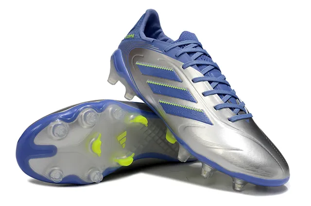 Adidas Copa Silver Blue Metallic Synthetic Upper Three-Stripe Overlays Firm-Ground Soccer Shoes 4