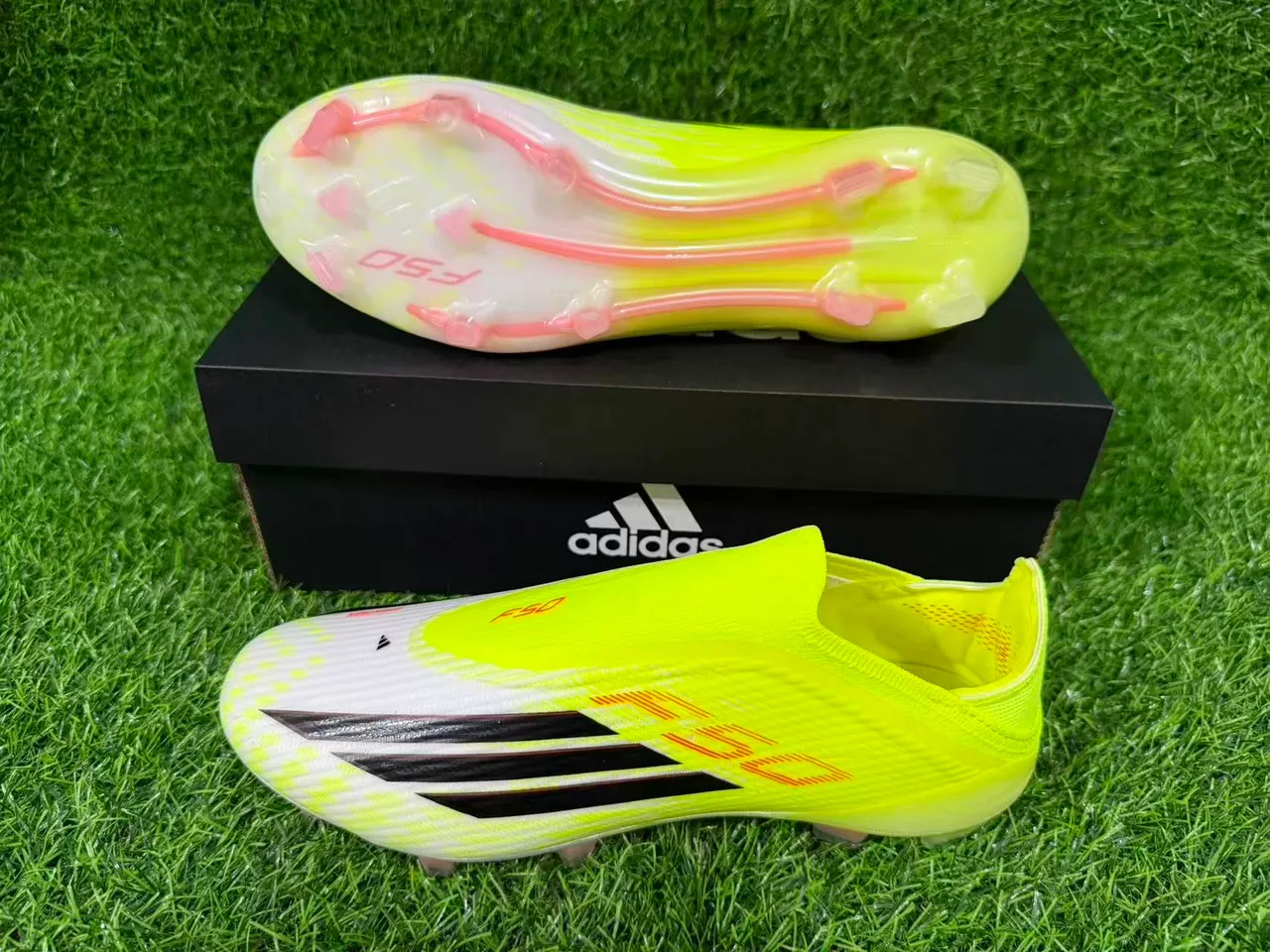 Adidas F50 Neon Yellow Black Firm-Ground Soccer Shoes 7