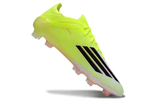 Adidas F50 Jaune Néon Blanc Corail Chaussures de Football pour Terrain Ferme 2