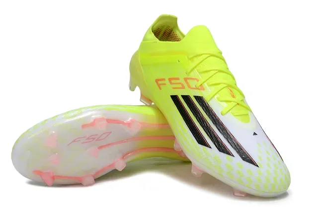 Adidas F50 Jaune Néon Blanc Corail Chaussures de Football pour Terrain Ferme 4