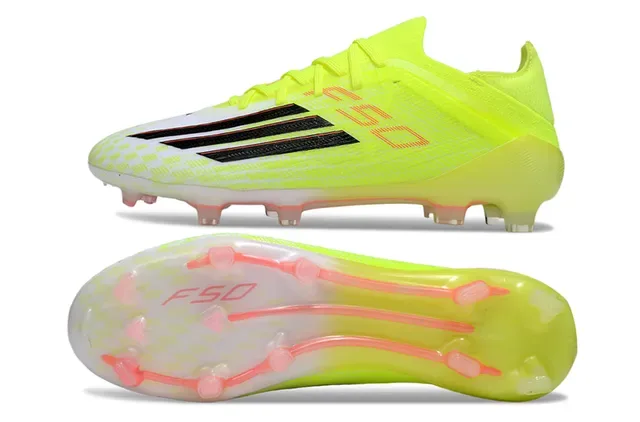 Adidas F50 Jaune Néon Blanc Corail Chaussures de Football pour Terrain Ferme 6