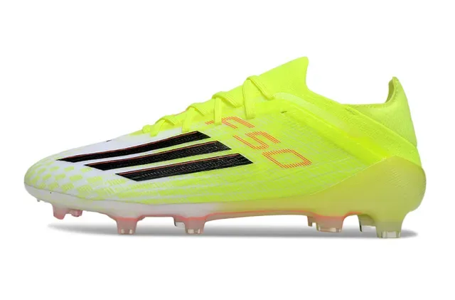 Adidas F50 Jaune Néon Blanc Corail Chaussures de Football pour Terrain Ferme 7