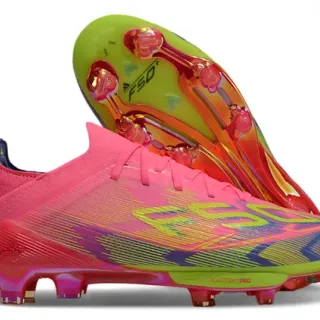 Adidas F50 Pink Multicolor Low-Cut Sock-Fit Upper Asymmetrical Lacing Firm-Ground Soccer Shoes