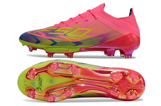 Adidas F50 Pink Multicolor Low-Cut Sock-Fit Upper Asymmetrical Lacing Firm-Ground Soccer Shoes 6