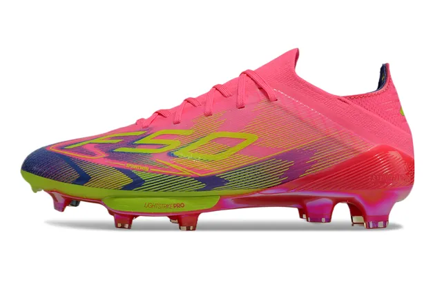 Adidas F50 Pink Multicolor Low-Cut Sock-Fit Upper Asymmetrical Lacing Firm-Ground Soccer Shoes 7