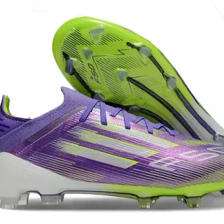 Adidas F50 Purple Green Low-Cut Knit Upper Gradient Stripe Overlay Firm-Ground Soccer Shoes